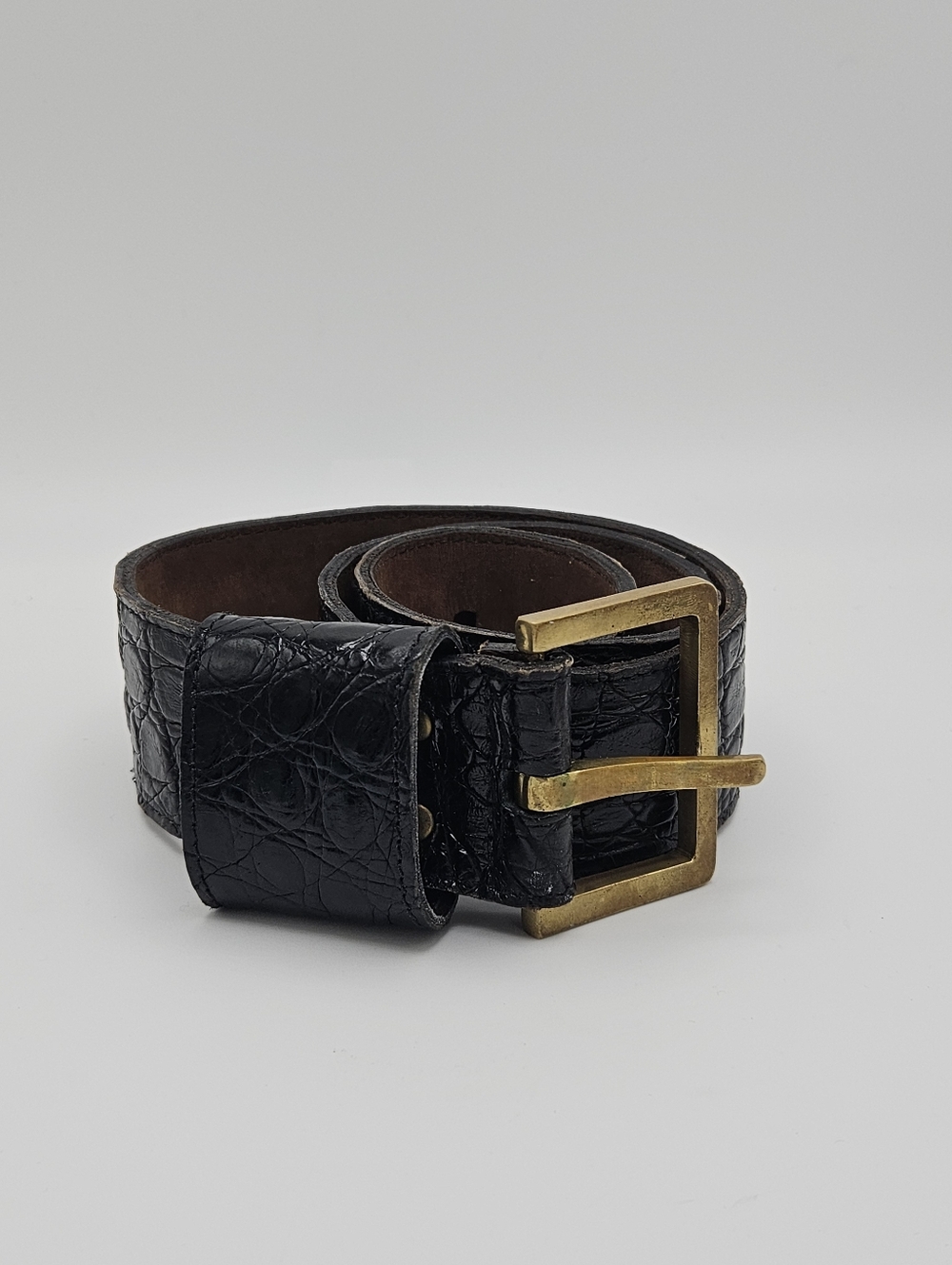 Johnny Farah wide black genuine alligator belt size small